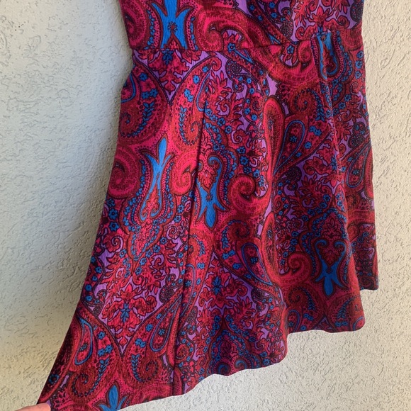 Plenty Dresses by Tracy Reese magenta blue paisley v neck/back cap sleeves - Picture 6 of 13